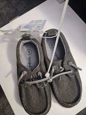 Kids Canvas Boat Shoes in Charcoal Gray - Size 8